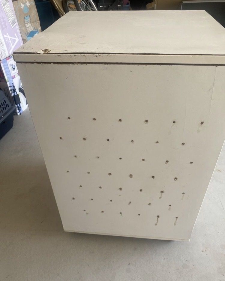 White Rolling Cart Cabinet with Storage Shelves Pegboard and Casters