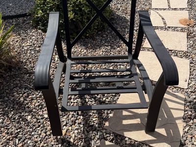 Black Metal Outdoor Patio Armchair with Blue Cushion