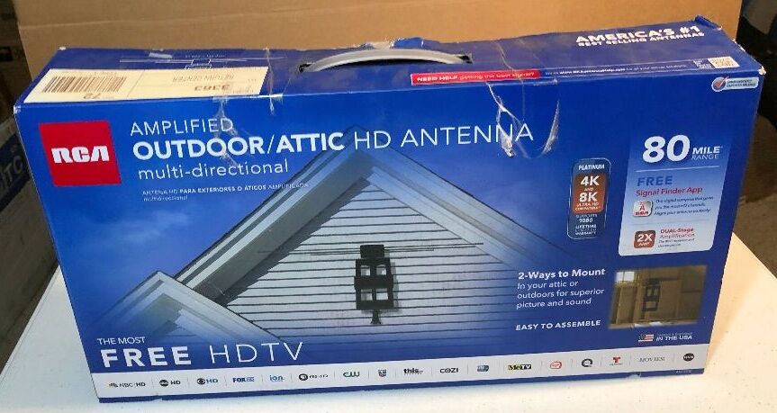 RCA ANT850E Amplified Outdoor/Attic HDTV Antenna Multi-Directional with 80 Mile Range
