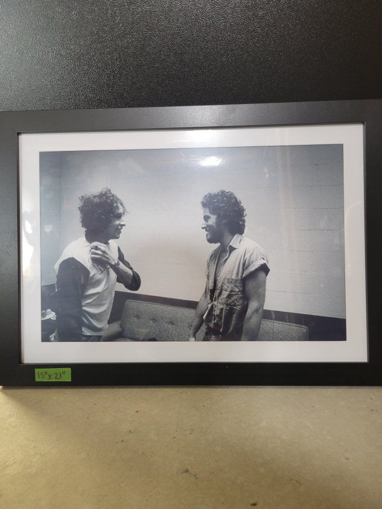 Framed Bob Dylan & Bruce Springsteen Black and White Photo Print (15" x 21")