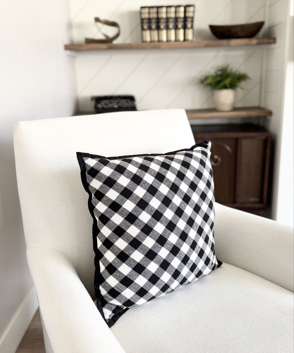 Black & White Checked Throw Pillow Accent Pillow