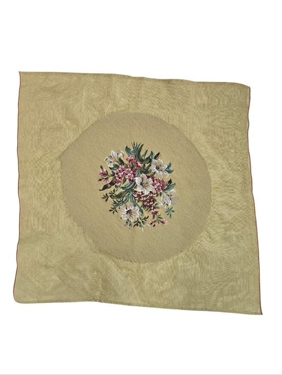 Vintage Unfinished Floral Needlepoint Hand-Stitched Heirloom On Canvas