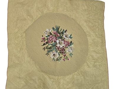 Vintage Unfinished Floral Needlepoint Hand-Stitched Heirloom On Canvas