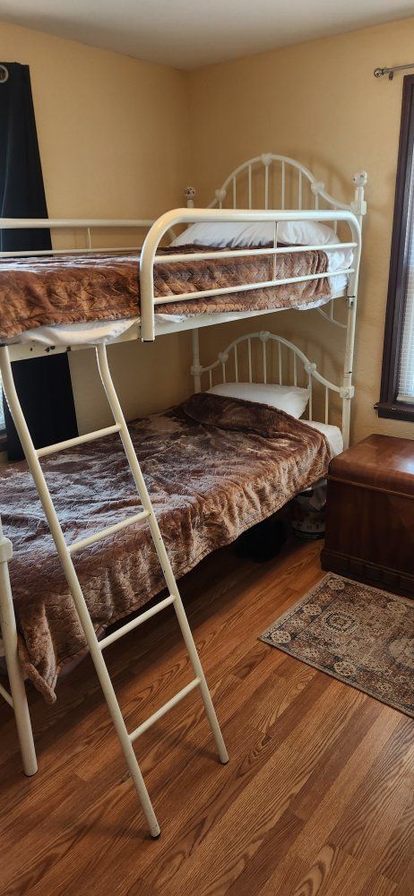 White Metal Twin Bunk Bed Frame with Ladder