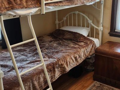 White Metal Twin Bunk Bed Frame with Ladder