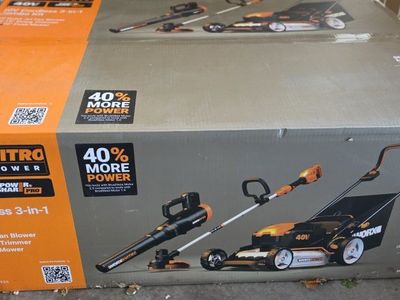 WORX NITRO WG926 40V Cordless 3-in-1 Combo Kit: Blower, String Trimmer, Push Mower