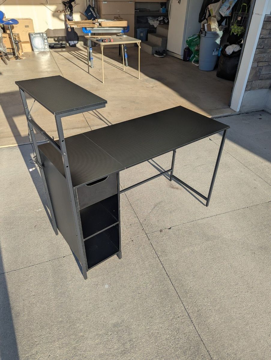 Bestier Desk with Monitor Shelf & Storage – Black – New