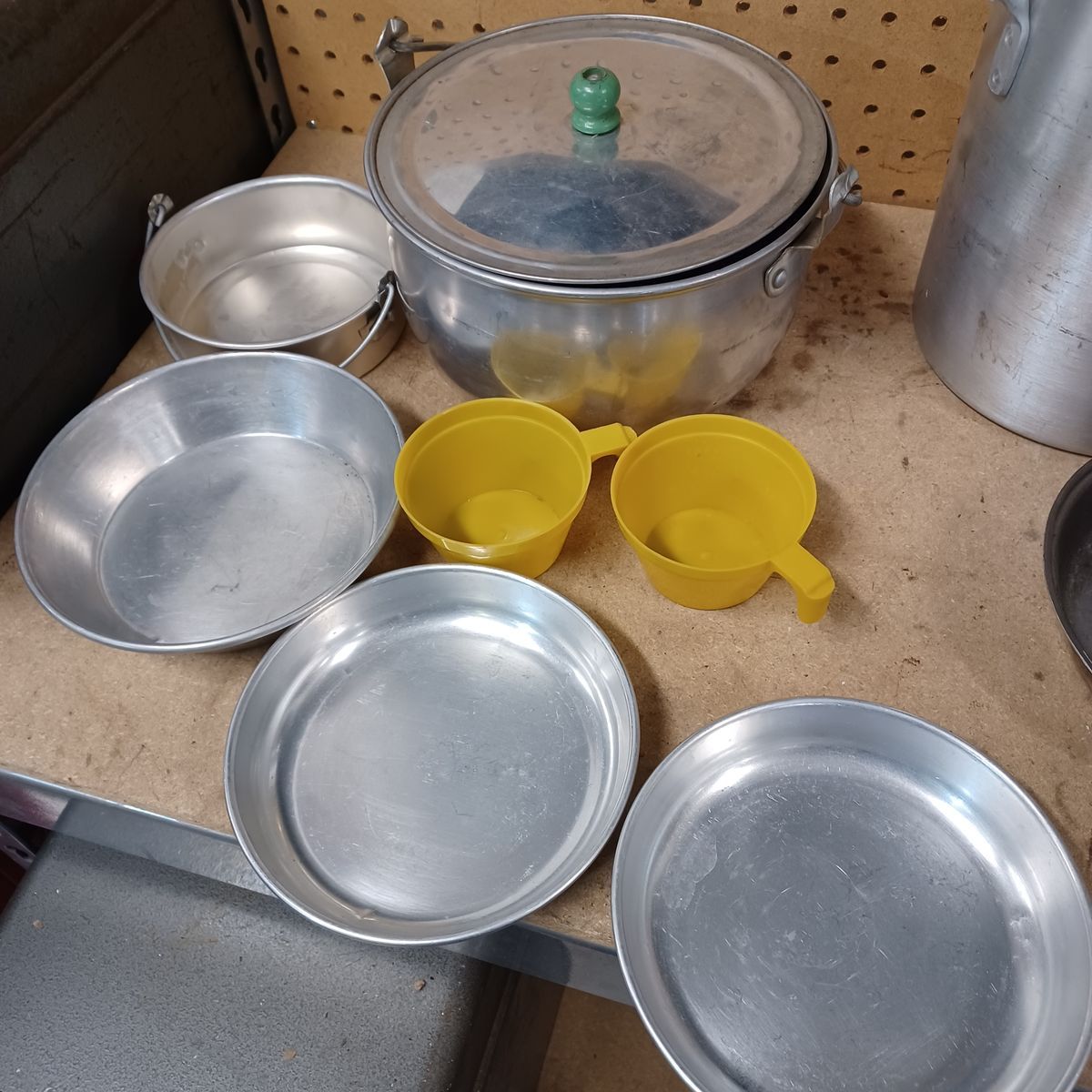 Camp cooking pot pans dishes etc.