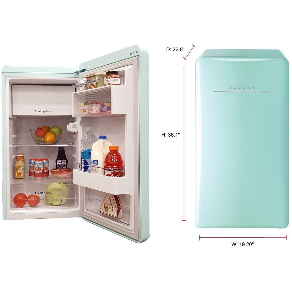 4.4 Cubic Feet Retro-Style Blue-Green Mini Refrigerator with Freezer $60