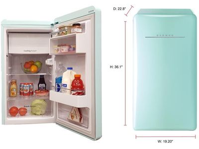 4.4 Cubic Feet Retro-Style Blue-Green Mini Refrigerator with Freezer $60