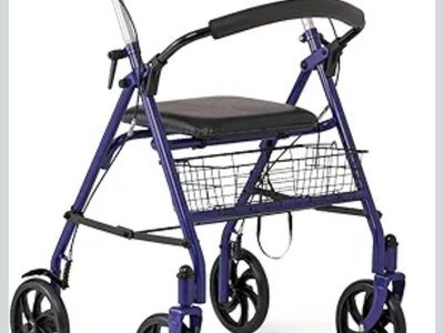 Foldable Walker with Seat, Basket & Adjustable Handles - Blue