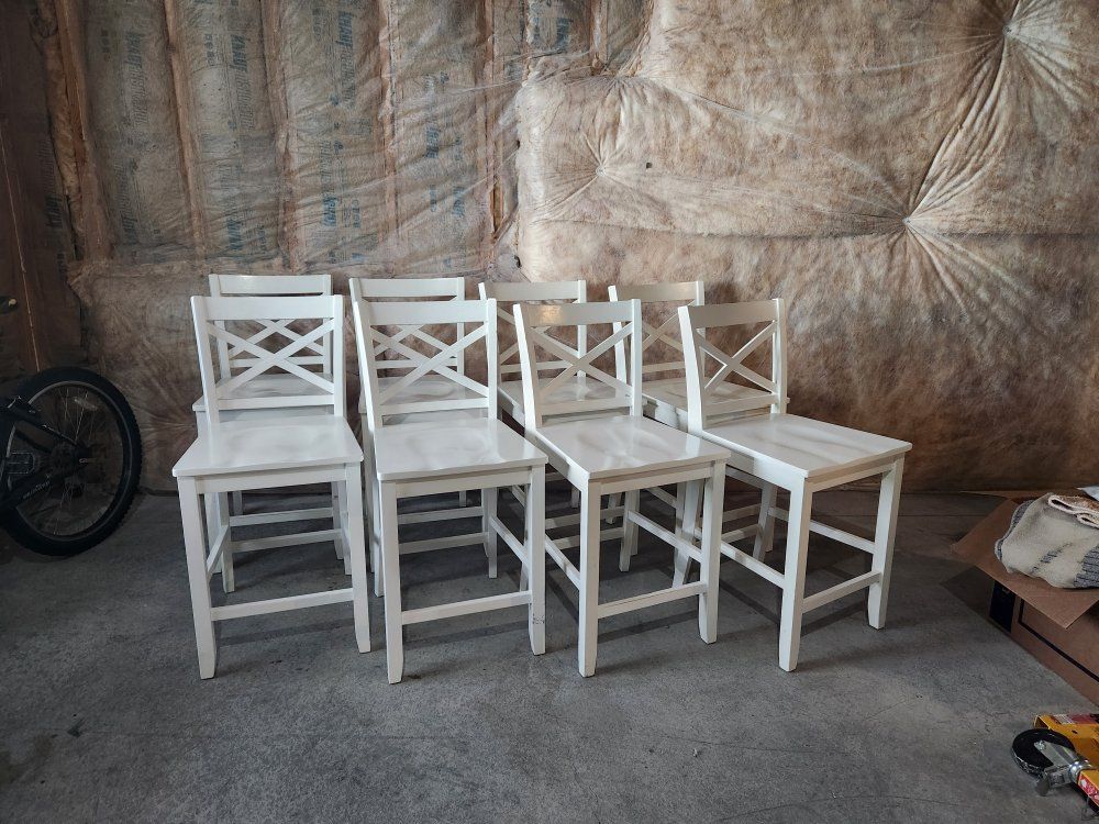 Set of 8 White X-Back Counter Height Bar Stools/Chairs - Classic Kitchen/Dining Seating