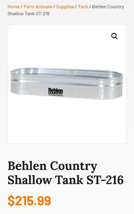 Behlen Country ST-216 Galvanized Steel Shallow Stock Tank for Farm Animals. 6 feet long 2 feet wide 1 foot deep.