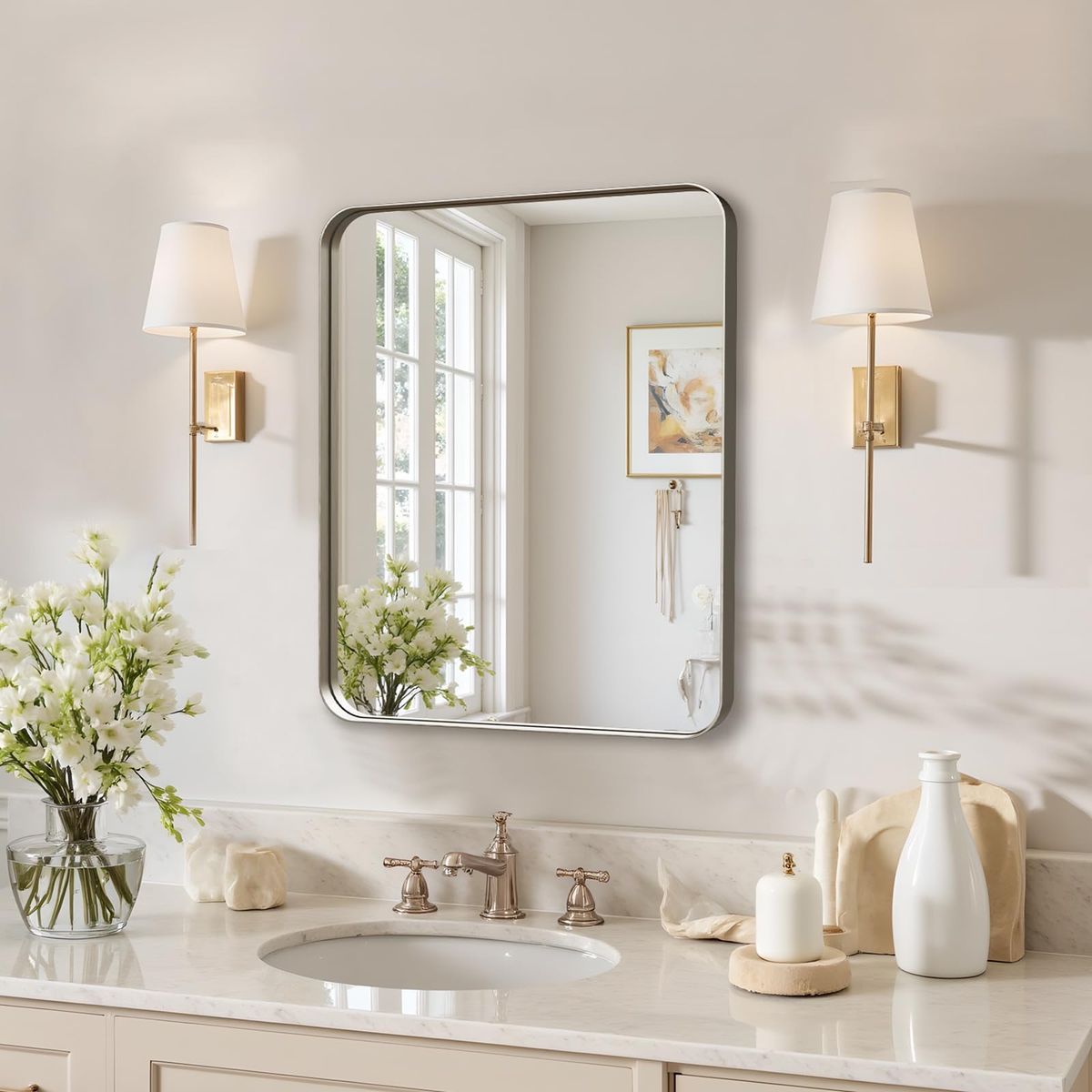 Anding 20x16 inch Metal Frame Rounded Corner Wall Mirror for Bathroom/Living Room Decor