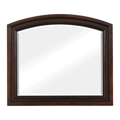 New Traditional Arched Wood Frame Bedroom Dresser Mirror in Dark Cherry Finish