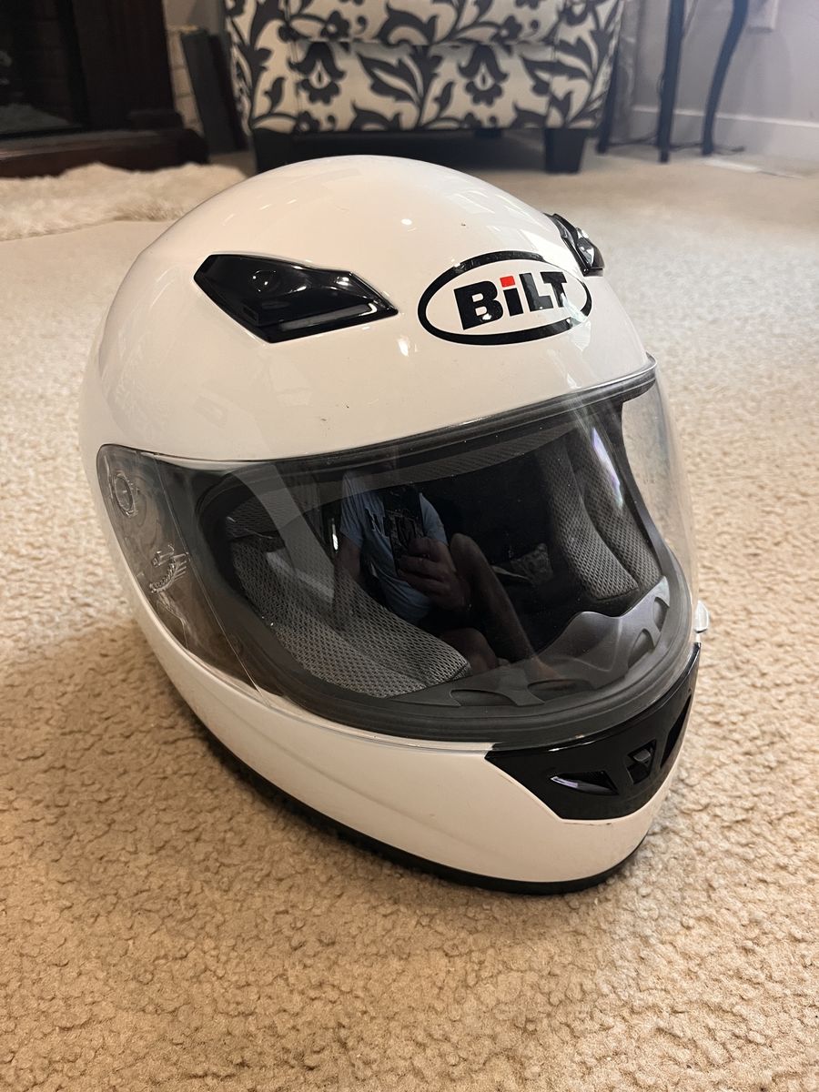 Bilt White Full-Face Motorcycle Helmet DOT Certified - Size L