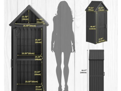 New in Box Black Outdoor Storage Cabinet - Durable Resin Construction with Reinforced Floor