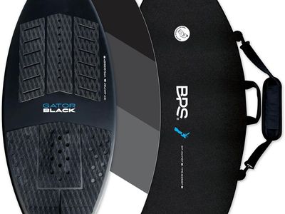 BPS New Zealand ‘Gator Black’ Fiberglass Skimboard with Padded Carry Bag