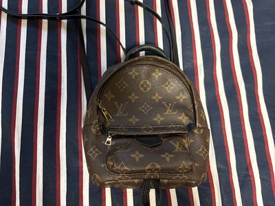 Knock off Louis Vuitton Palm Springs Mini Monogram Canvas Backpack Brown Black Leather Straps