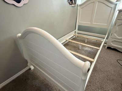 White Wooden Sleigh Bed Frame with box spring