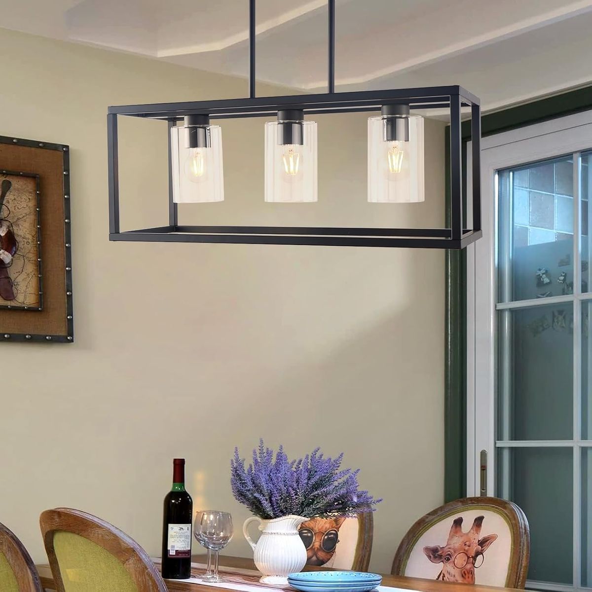 Modern Metal Industrial 3 Light Dining Room Light Fixture, Black