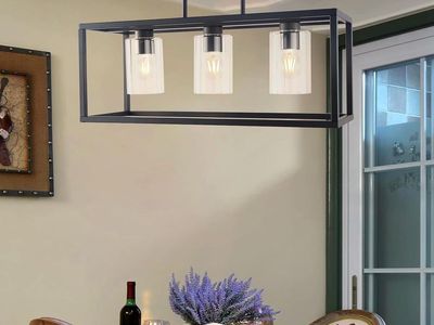 Modern Metal Industrial 3 Light Dining Room Light Fixture, Black