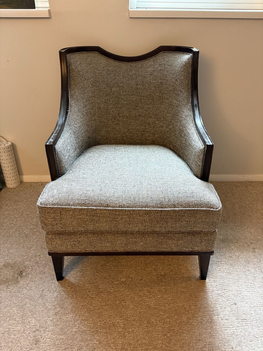 Modern Accent Chair – Upholstered with Dark Wood Trim
