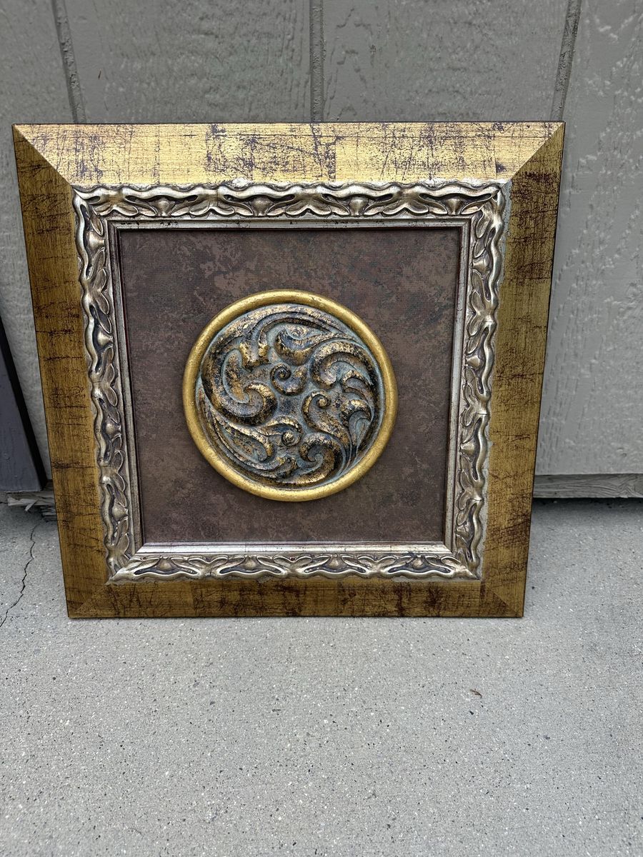 Ornate Gold & Bronze Wall Decor - Square Framed Medallion Art