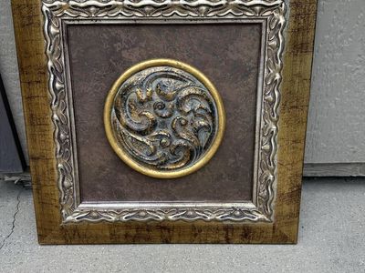 Ornate Gold & Bronze Wall Decor - Square Framed Medallion Art