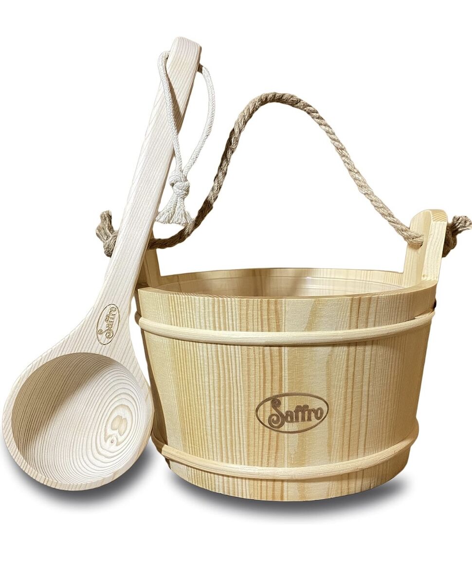 Saffro Sauna Bucket and Ladle, Made from Authentic Finnish Pine - 1 Gallon