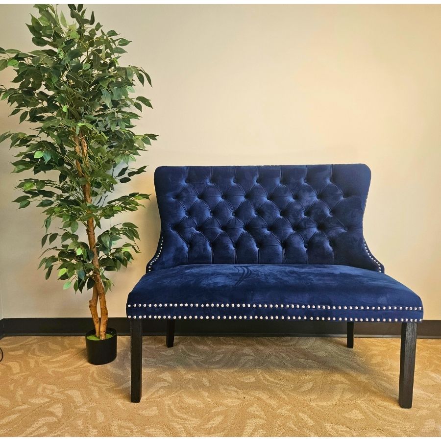 Blue Velvet Tufted Loveseat Bench – Elegant Accent Seating