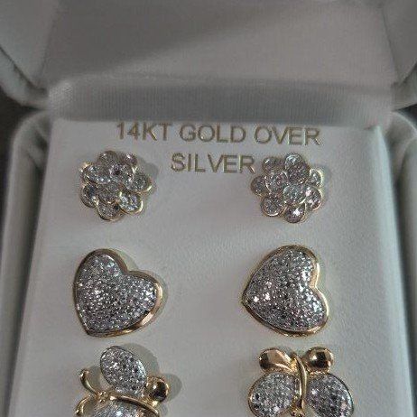 JC Penney 14K Gold Over Silver Diamond Accent Earring Set - 3 Pairs