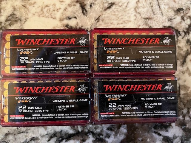 22 WMR 200 rounds 30 Gr Hornady V-Max Winchest Varmint HV ammo