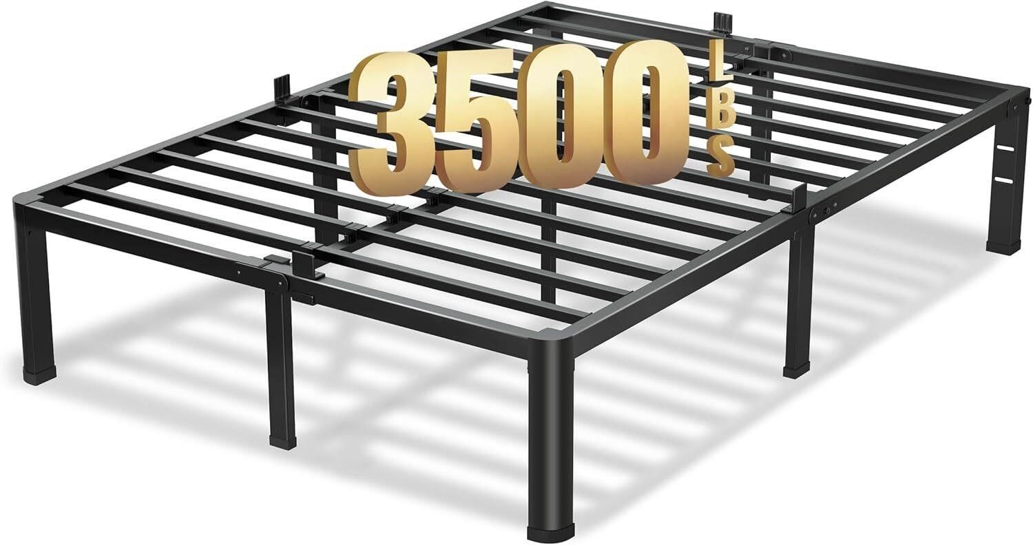 18 Inch Full Size Bed Frame, Heavy Duty Metal Platform with Round Corner Legs Mattress Slide Stopper, Noise free