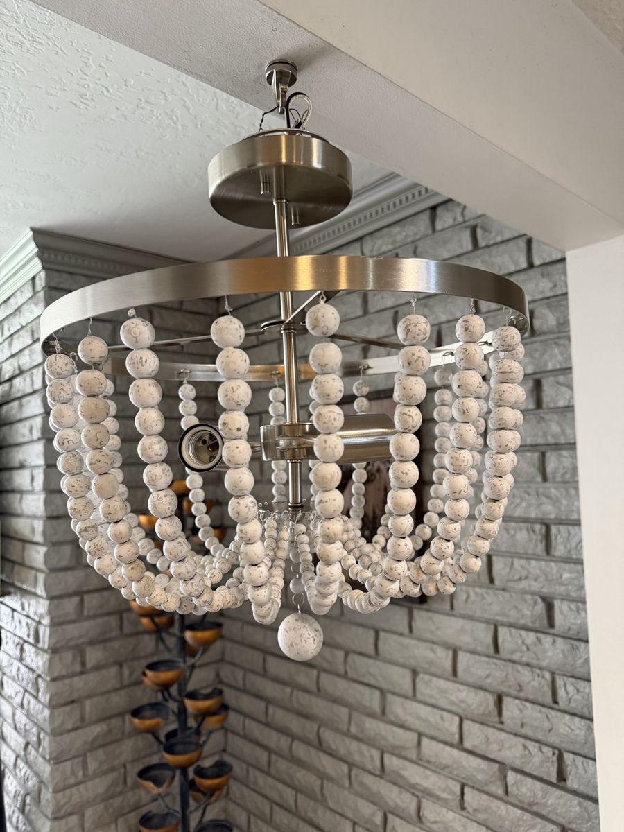 NEW BRUSHED NICKEL 3 LIGHT BEADED SEMI FLUSHMOUNT CHANDELIER