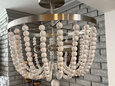 NEW BRUSHED NICKEL 3 LIGHT BEADED SEMI FLUSHMOUNT CHANDELIER