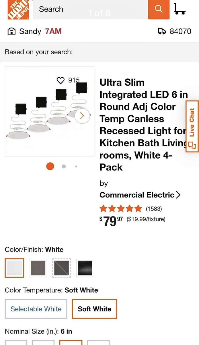 Commercial Electric 4-Pack 6in Ultra Slim LED Color Changing Recessed Lights, Dimmable, Wet Rated