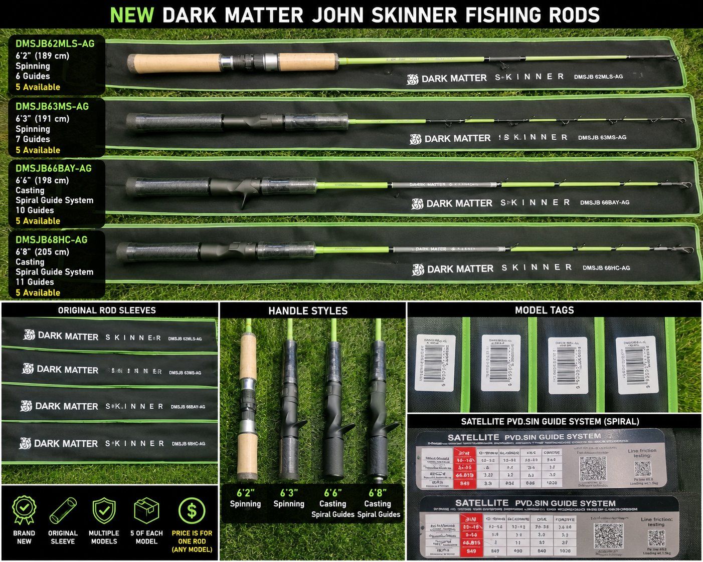 NEW Dark Matter John Skinner Fishing Rods – Spinning & Casting – Multiple Models Available  #394