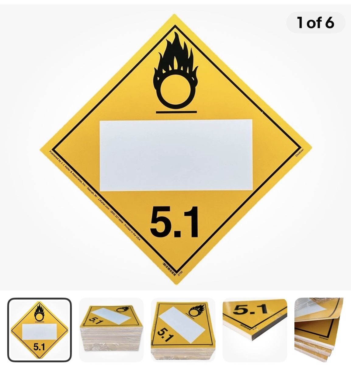 DOT Hazmat Oxidizer 5.1 Placards 10.75"x10.75" (New) entire stack