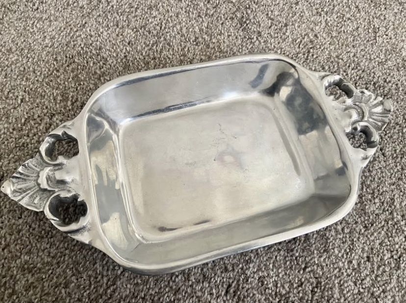 Pewter Decorative Tray/Dish - Small, Rectangle with Ornate Handles.
