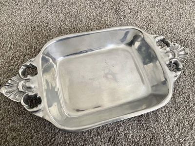 Pewter Decorative Tray/Dish - Small, Rectangle with Ornate Handles.