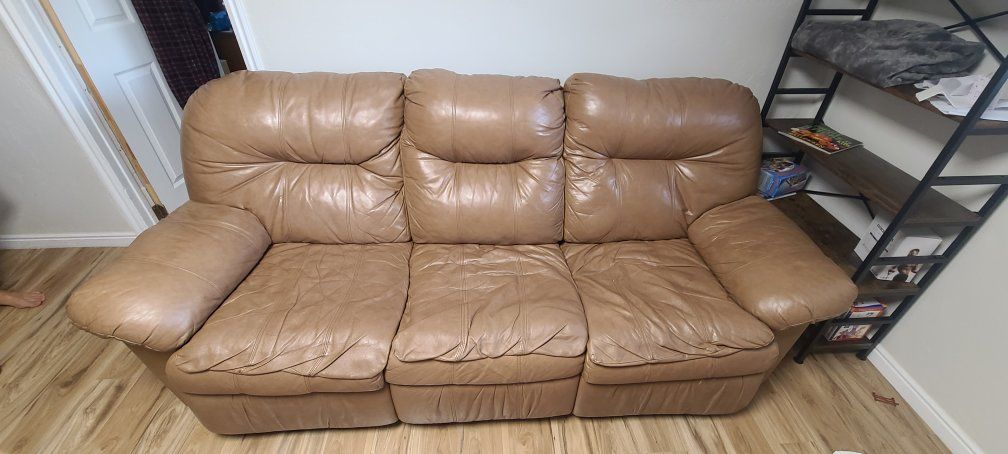 Brown Leather Reclining 3-Seat Sofa