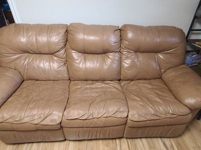 Brown Leather Reclining 3-Seat Sofa