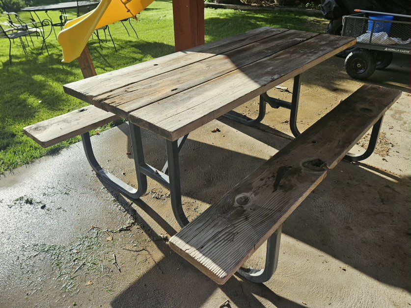 Heavy-Duty Wood Picnic Table with Metal Frame - Classic Outdoor Seating