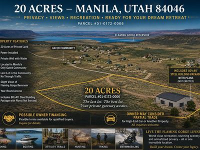 20 Acre Lot in Manila, UT 84046 | Gated Community, Reservoir Views, Steel Building Pkg