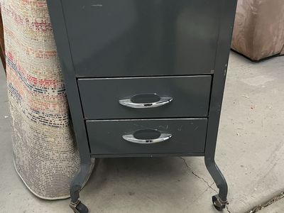 Vintage Metal Lift-Top Mobile File Cabinet Cart on Wheels