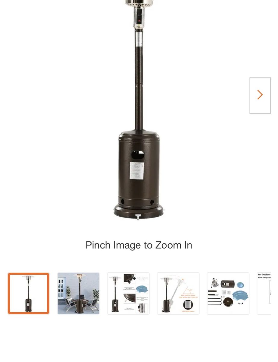 Outdoor Patio Heater, Dark Bronze, Propane, with Wheels and Anti-Tilt Safety Shut-Off