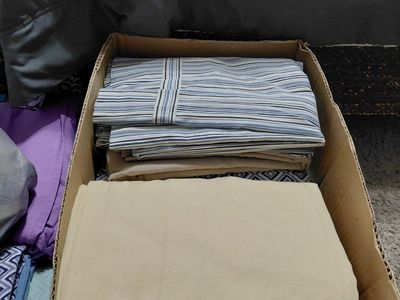 Assorted Box of twin Size Sheets Various Patterns & Colors, Used