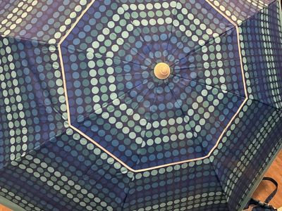 Beach Home Blue Polka Dot Patio Umbrella Outdoor Sun Shade Pool Deck, 7 foot, beach umbrella