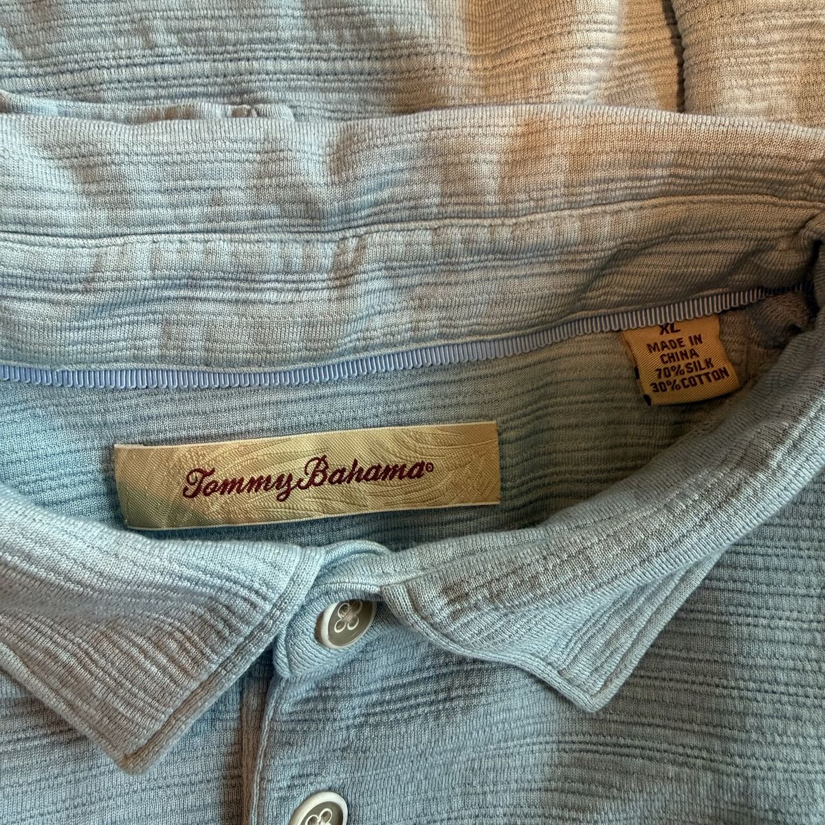 Tommy Bahama Men's XL Light Blue Silk Blend Short Sleeve Polo Shirt - Regular Fit